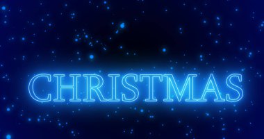 Mavi neon renkli mutlu noel metni çizimi, yüksek çözünürlüklü mavi neon renkli kar. Mavi neon rengi Mutlu Noeller animasyonu.