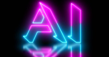 Neon renkli yapay zeka (Yapay Zeka) yüksek çözünürlüklü koyu renk arkaplan üzerine parıldayan neon renkli bir dış hatla kelime resimlemesi. Kullanımı kolay.