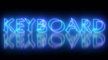 Yüksek çözünürlüklü koyu renk arka planda parıldayan neon renkli bir taslak içeren Neon renkli Klavye kelime metni çizimi. Teknoloji video materyali illüstrasyonu. Kullanımı kolay.