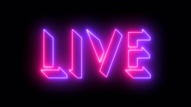 Canlı, neon ışıltılı metin illüstrasyonu. Parlayan neon renkli, koyu arkaplanda hareketli hatları olan neon renkli canlı metin. Teknoloji video materyali illüstrasyonu. Kullanımı kolay.