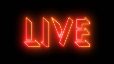 Live neon glowing text illustration. Neon-colored Live text with a glowing neon-colored moving outline on a dark background. Technology video material illustration. Easy to use. clipart