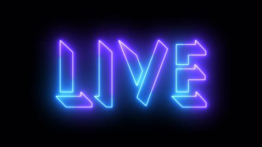 Canlı, neon ışıltılı metin illüstrasyonu. Parlayan neon renkli, koyu arkaplanda hareketli hatları olan neon renkli canlı metin. Teknoloji video materyali illüstrasyonu. Kullanımı kolay.