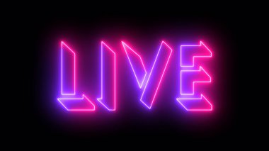 Canlı, neon ışıltılı metin illüstrasyonu. Parlayan neon renkli, koyu arkaplanda hareketli hatları olan neon renkli canlı metin. Teknoloji video materyali illüstrasyonu. Kullanımı kolay.