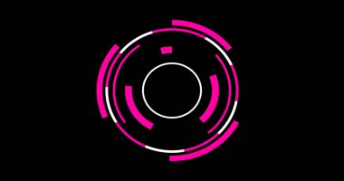 Veri HUD daire arayüzleri yükleniyor. Bilim kurgu çemberi pembe ve beyaz renklerle HUD arayüzleri. Bir başlık, bilgi kutusu çubuğu ve kanallar için HUD Aşağı Üçüncü.