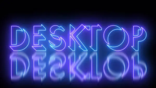 Yüksek çözünürlüklü parlak neon renkli masaüstü metin çizimi. Koyu arkaplan üzerinde parıldayan neon renkli hareket çizgisi olan Neon renkli Masaüstü metni. Teknoloji video materyali illüstrasyonu.