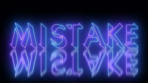 stock image Glowing neon-colored Mistake text illustration. Neon-colored Mistake text with a glowing neon-colored moving outline on a dark background in high resolution. Technology video material illustration.