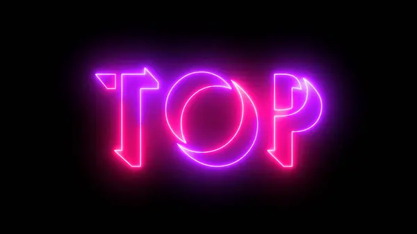 Üst neon parlayan metin illüstrasyonu. Koyu arkaplan üzerinde parıldayan neon renkli hareket çizgisi olan neon renkli Top metni. Teknoloji video materyali.
