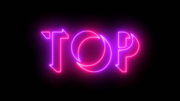 Üst neon parlayan metin illüstrasyonu. Koyu arkaplan üzerinde parıldayan neon renkli hareket çizgisi olan neon renkli Top metni. Teknoloji video materyali.