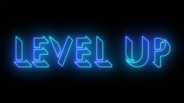 Parlak neon metin illüstrasyonunu yükselt. Koyu arkaplanda parıldayan neon renkli hareket çizgisi olan neon renkli bir metin. Teknoloji video materyali.