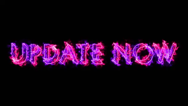 stock image Update Now text cool illustration. Easy to put into any video. Neon-colored text with a glowing moving outline on a dark background illustration. Technology video material animation.