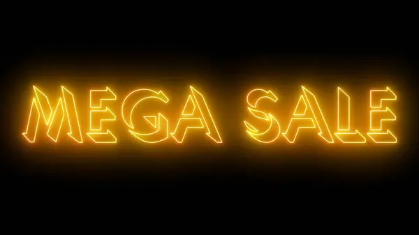 Mega-Sale metin havalı illüstrasyon. Herhangi bir videoya koymak kolay. Koyu bir arkaplan üzerinde parıltılı bir taslak olan neon renkli metin. Teknoloji video materyali animasyonu. Özel indirim etiketleri.