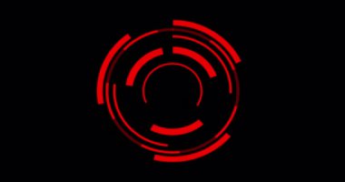 4K alfa kanalında veri HUD daire arayüzleri yükleniyor. Kırmızı renklerle HUD arayüzleri bilim kurgu dairesi. Bir başlık, bilgi kutusu çubuğu ve kanallar için HUD Aşağı Üçüncü. 