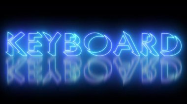 Neon renkli Klavye kelime animasyonu. 4k 'de koyu bir arkaplanda parlayan neon renkli hareket çizgisi var. Teknoloji video animasyonu. Kullanımı kolay.