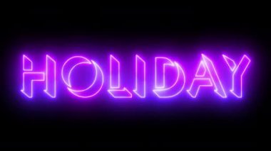 4K 'de tatil metni animasyonu. Herhangi bir videoya koymak kolay. Bayram kartı için iyi bir hediye. Koyu arkaplan üzerinde parıldayan hareketli bir ana hatlı neon renkli metin. Teknoloji video materyali animasyonu. 