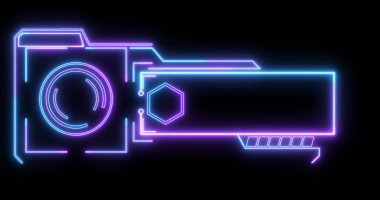 Bilim kurgu, neon gövde dizayn etti. Hud arayüzü elementi. Bir başlık, TV haberleri, bilgi kutusu çubukları ve haber kanalları için teknoloji neonunun üçte biri.