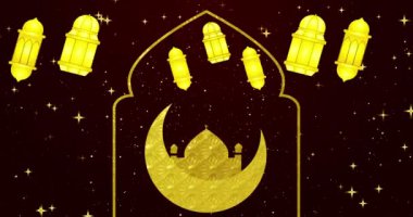 İslami ay ve fenerle 4K Ramazan Arkaplanı. Sarı arka planda Ramazan Kareem festivali BG. Sahneler için Ramazan Arkaplanı, Ramazan Kareem, Kurban Bayramı, Selamlama ve Kurban Bayramı.