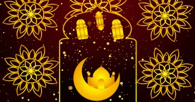 İslami tasarım. İslam, Ramazan Kareem, Kurban Bayramı ve Kurban Bayramı için kırmızı arka plan tasarladı. İslami tasarım feneri zengin altın renginde tasarlanmış..
