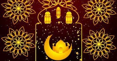 İslami tasarım. İslam, Ramazan Kareem, Kurban Bayramı ve Kurban Bayramı için kırmızı arka plan tasarladı. İslami tasarım feneri zengin altın renginde tasarlanmış..