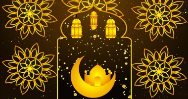 İslami tasarım. İslam, Ramazan Kareem, Kurban Bayramı ve Kurban Bayramı için altın rengi arka plan tasarladı. İslami tasarım feneri zengin altın renginde tasarlanmış..