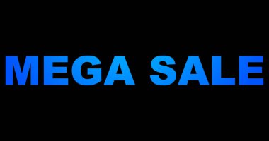 Mavi renkli Mega Satış Metni. Mega Satış, reklamcılık, alışveriş ve satış için uygun mavi renkli döngülü metin. Teknoloji video animasyonu. Özel indirim etiketleri.