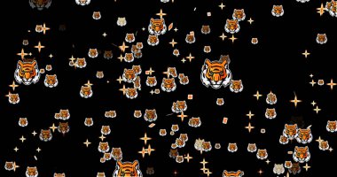 Renkli yıldız arkaplanı olan bir kaplan. Sevgililer Günü için renkli bir geçmişi olan kaplan, yıldönümü, evlilik ve davetiye e-kartları. Kullanımı kolay.