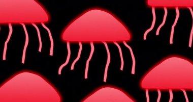 4K animasyonlu neon renkli denizanası alfa kanalında yüzüyor. Alfa kanalında kusursuz, neon renkli denizanası. - Evet. Denizanası arkaplanını herhangi bir videoda kullanması kolay.