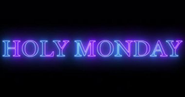 4K Kutsal Pazartesi metni neon renkli animasyon. Neon renkli kutsal pazartesi metni, afiş için parlayan bir neon, sosyal medya duvar kağıdı hikayeleri. Teknoloji video animasyonu. Kullanımı kolay.