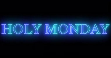 4K Kutsal Pazartesi metni neon renkli animasyon. Neon renkli kutsal pazartesi metni, afiş için parlayan bir neon, sosyal medya duvar kağıdı hikayeleri. Teknoloji video animasyonu. Kullanımı kolay.