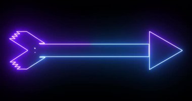 4K animasyon mavi ve mor renkli ok arka planı. Siyah arka planda parlayan neon renkli ok. Büyüleyici 4K Canlandırılmış neon büyüyen siyah arkaplan üzerindeki ok. 
