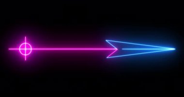 4K havalı animasyon pembe ve mavi renkli ok arka planı. Siyah arka planda parlayan neon renkli ok. Büyüleyici 4K Canlandırılmış neon büyüyen siyah arkaplan üzerindeki ok. 