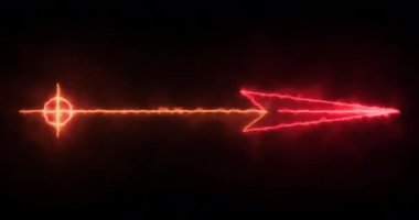 4K serin animasyon kırmızı ve turuncu renkli ok arka planı. Siyah arka planda parlayan neon renkli ok. Büyüleyici 4K Canlandırılmış neon büyüyen siyah arkaplan üzerindeki ok. 