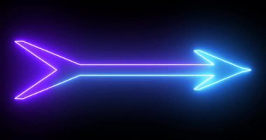4K animasyon mavi ve mor renkli ok arka planı. Siyah arka planda parlayan parlak neon renkli bir ok. Büyüleyici 4K Canlandırılmış neon büyüyen siyah arkaplan üzerindeki ok. 