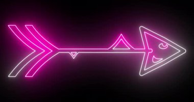 4K havalı animasyon pembe ve beyaz renkli ok arka planı. Siyah arka planda parlayan neon renkli ok. Büyüleyici 4K Canlandırılmış neon büyüyen siyah arkaplan üzerindeki ok. 