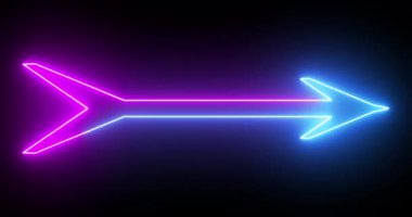 4K havalı animasyon pembe ve mavi renkli ok arka planı. Siyah arka planda parlayan neon renkli ok. Büyüleyici 4K Canlandırılmış neon büyüyen siyah arkaplan üzerindeki ok. 