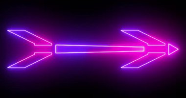4K havalı animasyon pembe ve mor renkli ok arka planı. Siyah arka planda parlayan neon renkli ok. Büyüleyici 4K Canlandırılmış neon büyüyen siyah arkaplan üzerindeki ok. 