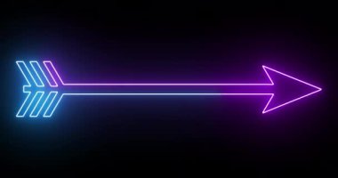4K animasyon pembe ve mavi renkli ok arka planı. Siyah arka planda parlayan neon renkli ok. Büyüleyici 4K Canlandırılmış neon büyüyen siyah arkaplan üzerindeki ok. 