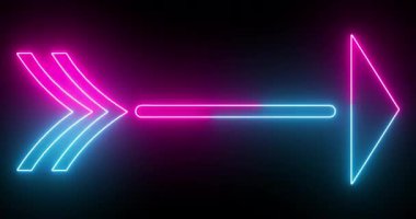 4K havalı animasyon pembe ve mavi renkli ok arka planı. Siyah arka planda parlayan neon renkli ok. Büyüleyici 4K Canlandırılmış neon büyüyen siyah arkaplan üzerindeki ok. 