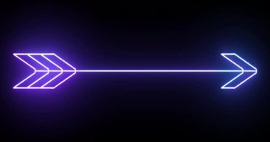 4K animasyon mavi ve mor renkli ok arka planı. Siyah arka planda parlayan parlak neon renkli bir ok. Büyüleyici 4K Canlandırılmış neon büyüyen siyah arkaplan üzerindeki ok. 