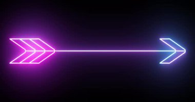 4K animasyon pembe ve mavi renkli ok arka planı. Siyah arka planda parlayan neon renkli ok. Büyüleyici 4K Canlandırılmış neon büyüyen siyah arkaplan üzerindeki ok. 