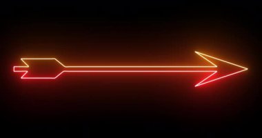 4K serin animasyon kırmızı ve turuncu renkli ok arka planı. Siyah arka planda parlayan neon renkli ok. Büyüleyici 4K Canlandırılmış neon büyüyen siyah arkaplan üzerindeki ok. 