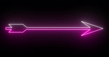 4K havalı animasyon pembe ve beyaz renkli ok arka planı. Siyah arka planda parlayan neon renkli ok. Büyüleyici 4K Canlandırılmış neon büyüyen siyah arkaplan üzerindeki ok.