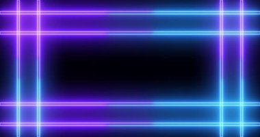 4K 'da parlak ışıklı neon hattı. 4K 'deki siyah arkaplanda yanıp sönen parlak neon çizgiler. Herhangi bir videoda kullanması kolay.