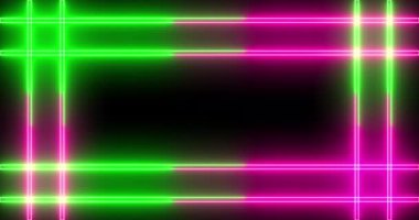4K 'da parlak ışıklı neon hattı. 4K 'deki siyah arkaplanda yanıp sönen parlak neon çizgiler. Herhangi bir videoda kullanması kolay.