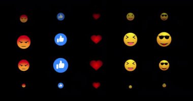 Alfa kanalındaki simge ve emojilerin 4K canlı reaksiyonları. Sosyal medya canlı tepkiler veriyor. Canlı yayında sohbet için canlı yayın simgesi. Herhangi bir videoda kullanması kolay.