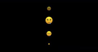 Alfa kanalında üzgün emoji suratın 4K canlı yayını. Sosyal medya canlı tepkiler veriyor. Canlı yayında sohbet etmek için canlı stil animasyon emojileri. Herhangi bir videoda kullanması kolay.