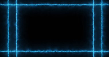 Parlak ışıklı neon hattı. Parlak ışıklı neon çizgiler. Siyah arkaplanda duman halinde yanıp sönen elektriğin etkisi. Herhangi bir videoda kullanması kolay.