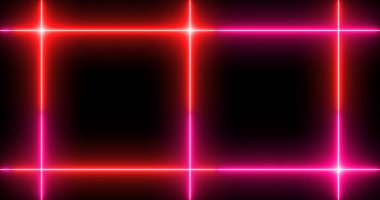 Siyah arka planda parlak ışıklı serin neon hattı. Parlak yanıp sönen neon çizgiler. Siyah arkaplanda elektrik flaşlarının etkisi. Teknoloji video materyali animasyonu.