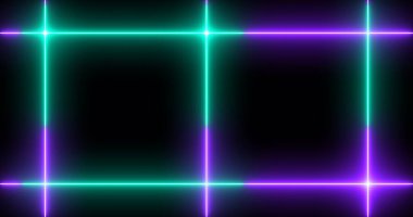 Siyah arka planda parlak ışıklı serin neon hattı. Parlak yanıp sönen neon çizgiler. Siyah arkaplanda elektrik flaşlarının etkisi. Teknoloji video materyali animasyonu.