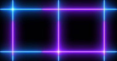 Siyah arka planda parlak ışıklı serin neon hattı. Parlak yanıp sönen neon çizgiler. Siyah arkaplanda elektrik flaşlarının etkisi. Teknoloji video materyali animasyonu.