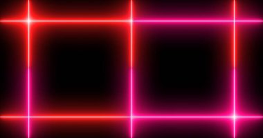 Siyah arka planda parlak ışıklı serin neon hattı. Parlak yanıp sönen neon çizgiler. Siyah arkaplanda elektrik flaşlarının etkisi. Teknoloji video materyali animasyonu.